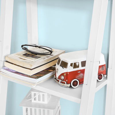 SoBuy Leiterregal Weiß Bücherregal Standregal Holz FRG101-W