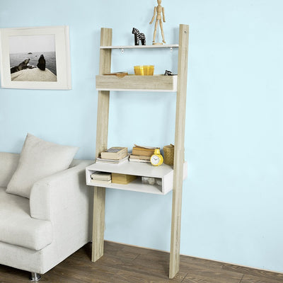 SoBuy | Bücherregal mit Schreibtisch | Wandregal | Standregal Holz | FRG111-WN