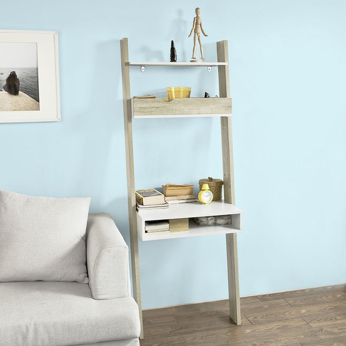 SoBuy | Bücherregal mit Schreibtisch | Wandregal | Standregal Holz | FRG111-WN