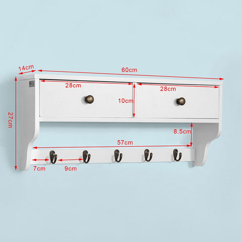 SoBuy | Wandgarderobe | Hängeregal mit Schubladen | Weiß | FRG178-W