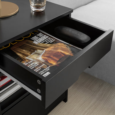 Vorverkauf | SoBuy Beistelltisch Nachttisch mit 2 Schubladen Nachtschrank schwarz 45x55x38cm FRG258-SCH
