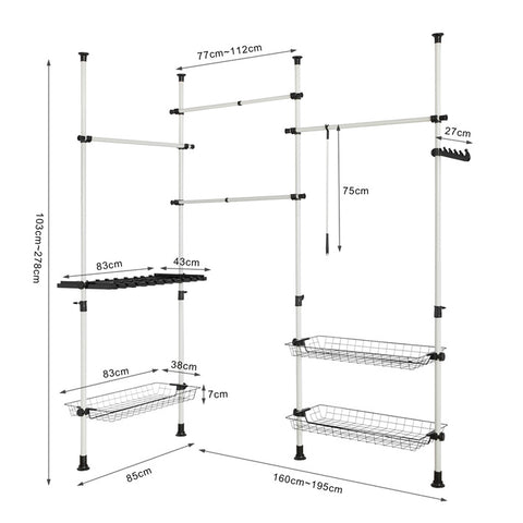 SoBuy | Teleskop Kleiderstange | Teleskop-Garderoben-Set | Regalsystem | FRG38