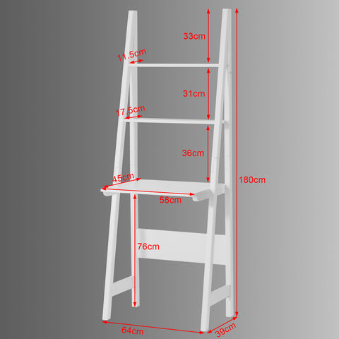 SoBuy | Bücherregal | Schreibtisch mit Regall | Treppenregal Weiß | FRG60-W