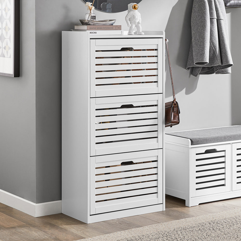 SoBuy | Schuhkipper | Schuhschrank mit 3 Klappen | Schuhkommode Weiß | FSR108-W