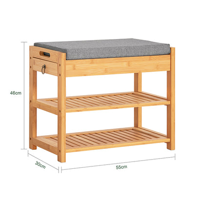 SoBuy | Schuhbank | Sitzbank mit Schuhregal | Breit 55cm Bambus | FSR49-N