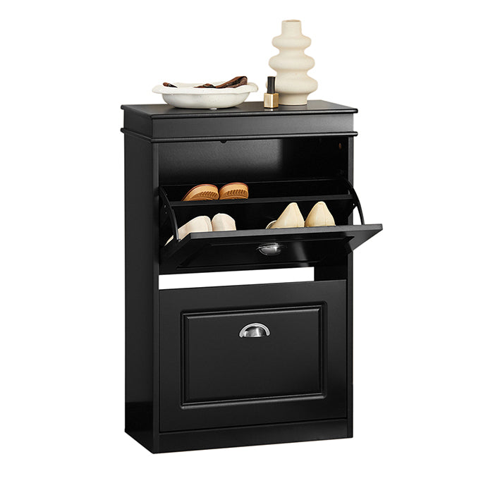 SoBuy | Schuhkipper | Schuhschrank mit 2 Klappen | Schuhkommode Schwarz | FSR78-SCH