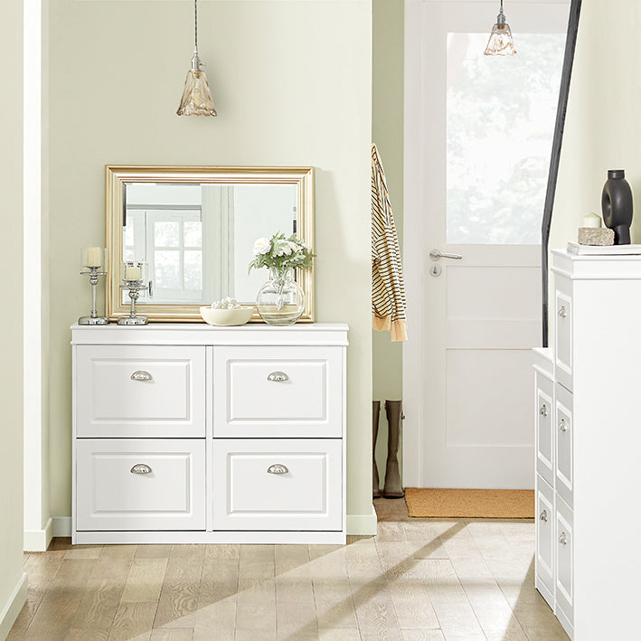 SoBuy | Schuhkipper | Schuhschrank mit 4 Klappen | Schuhkommode Weiß | FSR79-W