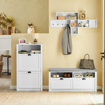 SoBuy | Schuhkipper | Schuhschrank mit 2 Klappen | Schuhkommode Weiß | FSR87-K-W