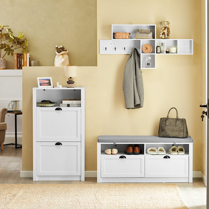 SoBuy | Schuhkipper | Schuhschrank mit 2 Klappen | Schuhkommode Weiß | FSR87-K-W