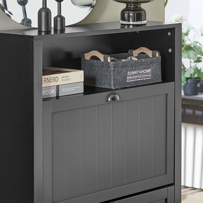 SoBuy | Schuhkipper | Schuhschrank mit 2 Klappen | Schuhkommode Schwarz | FSR87-SCH