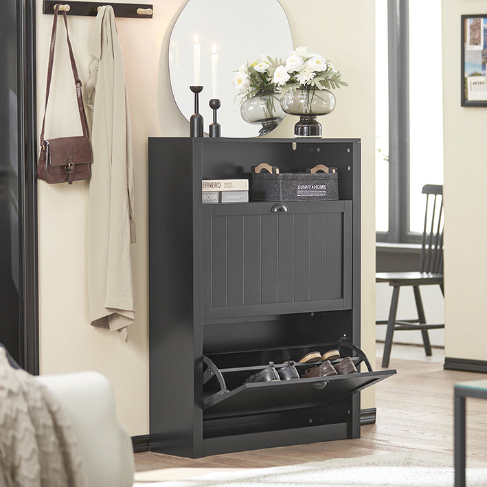 SoBuy | Schuhkipper | Schuhschrank mit 2 Klappen | Schuhkommode Schwarz | FSR87-SCH