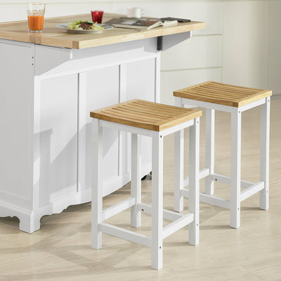 SoBuy | 2er Set Hocker | Holzstuhl | Küchenstuhl | Sitzhöhe 61cm | FST29-WNx2