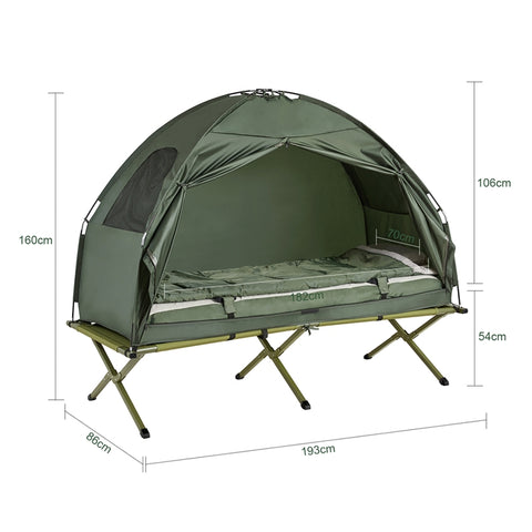 SoBuy | 4in1-Zelt | Für 1 Person | Wurfzelt | Feldbett | mit Campingliege | Grün | OGS32-GR