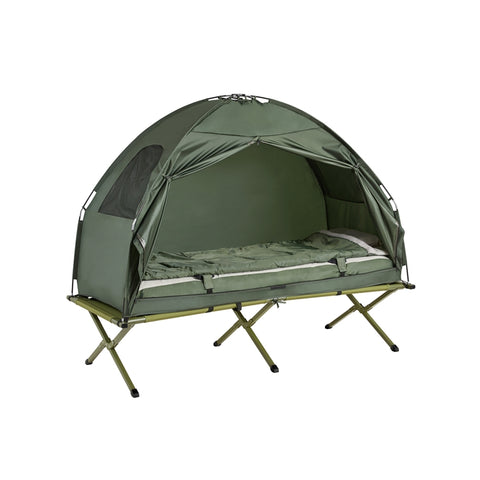 SoBuy | 4in1-Zelt | Für 1 Person | Wurfzelt | Feldbett | mit Campingliege | Grün | OGS32-GR