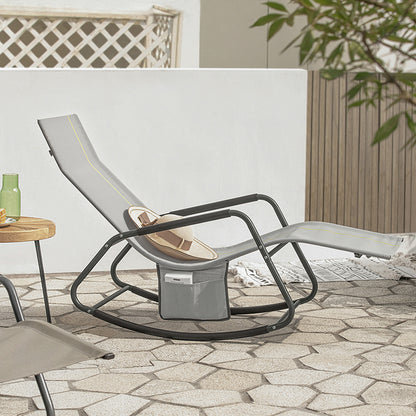 SoBuy | Schaukelliege | Sonnenliege mit Seitentasche | Gartenliege | Relaxstuhl | Schwungliege | Hellgrau | OGS47-HG