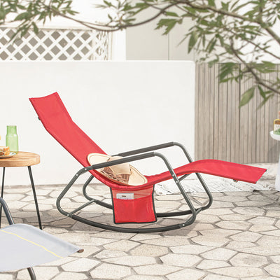 SoBuy | Schaukelliege | Sonnenliege mit Seitentasche | Gartenliege | Relaxstuhl | Schwungliege | Rot | OGS47-R