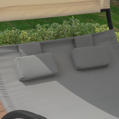 SoBuy | Schaukelliege für 2 Personen | Sonnenliege mit Rollen | Gartenbett mit Sonnendach | OGS50-HG