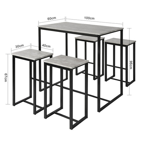 SoBuy | Bartisch mit 4 Hockern | Bartisch set | Stehtisch | 5-teilig | grau | OGT15-HG